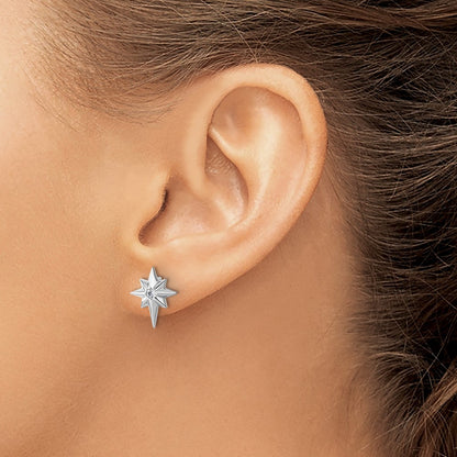 Sterling Silver Rhodium Plated White Ice .05 Diamond Star Post Earrings