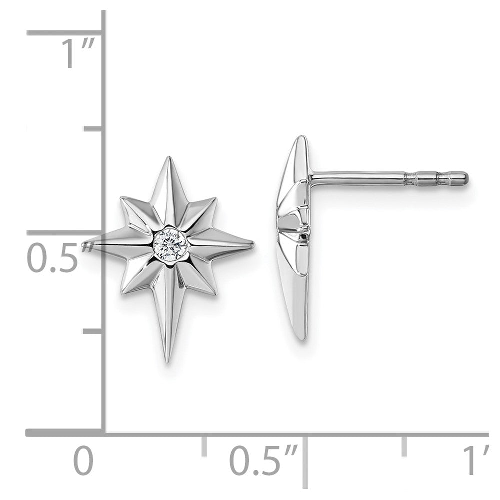 Sterling Silver Rhodium Plated White Ice .05 Diamond Star Post Earrings
