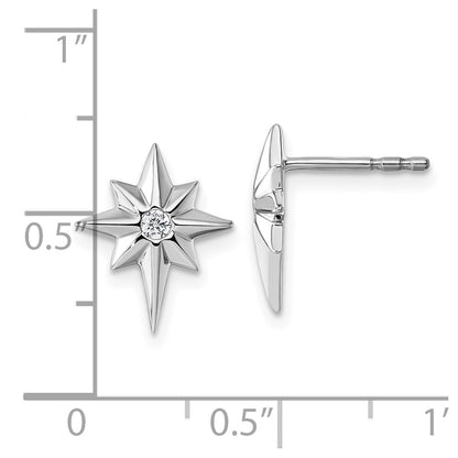 Sterling Silver Rhodium Plated White Ice .05 Diamond Star Post Earrings