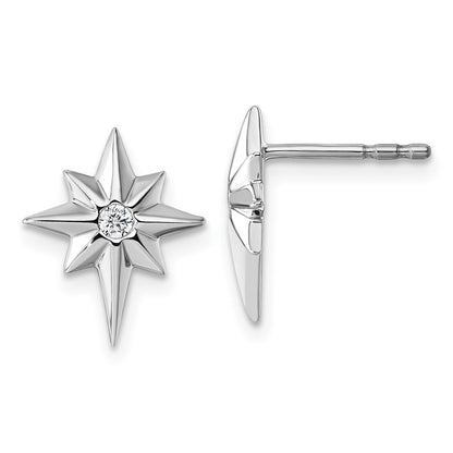 Sterling Silver Rhodium Plated White Ice .05 Diamond Star Post Earrings
