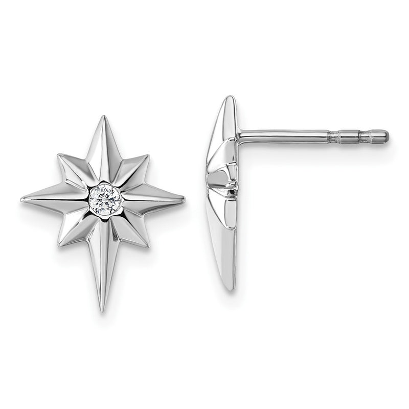 Sterling Silver Rhodium Plated White Ice .05 Diamond Star Post Earrings