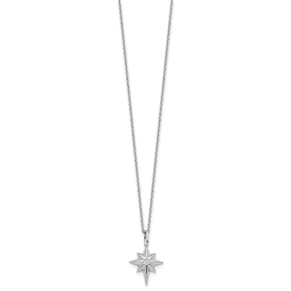 Sterling Silver Rhodium Plated White Ice .05 Diamond Star w/2in Ext Necklace