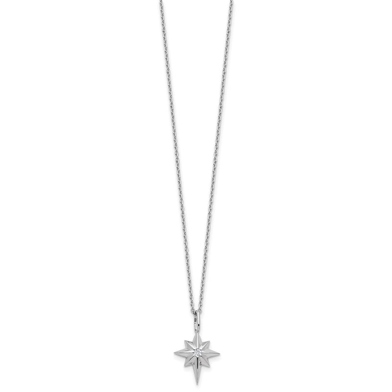 Sterling Silver Rhodium Plated White Ice .05 Diamond Star w/2in Ext Necklace