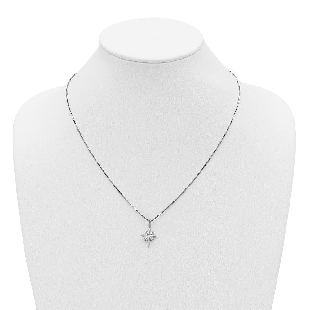 Sterling Silver Rhodium Plated White Ice .05 Diamond Star w/2in Ext Necklace