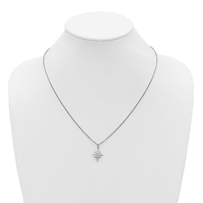 Sterling Silver Rhodium Plated White Ice .05 Diamond Star w/2in Ext Necklace