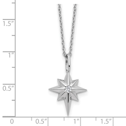 Sterling Silver Rhodium Plated White Ice .05 Diamond Star w/2in Ext Necklace