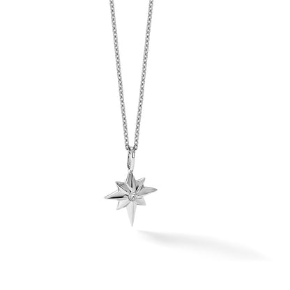 Sterling Silver Rhodium Plated White Ice .05 Diamond Star w/2in Ext Necklace