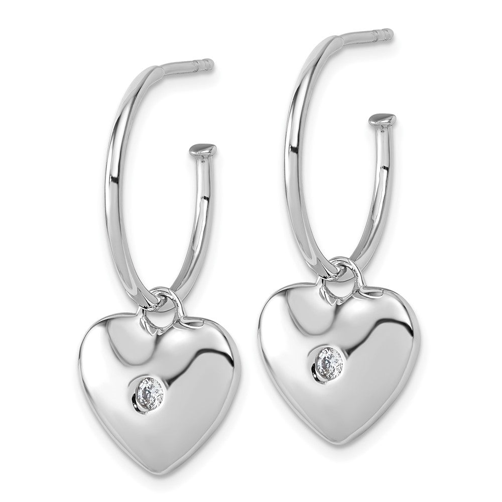 Sterling Silver Rhodium Plated White Ice .01 Diamond Heart Post C-Hoop Earrings