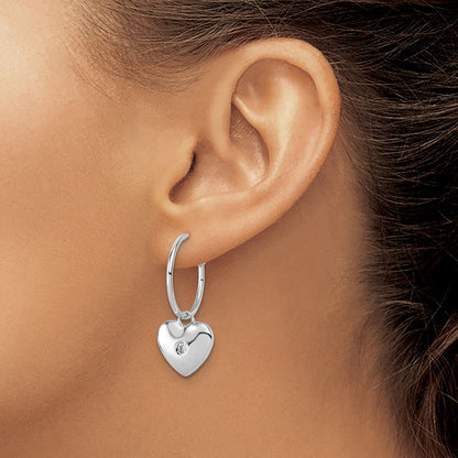 Sterling Silver Rhodium Plated White Ice .01 Diamond Heart Post C-Hoop Earrings