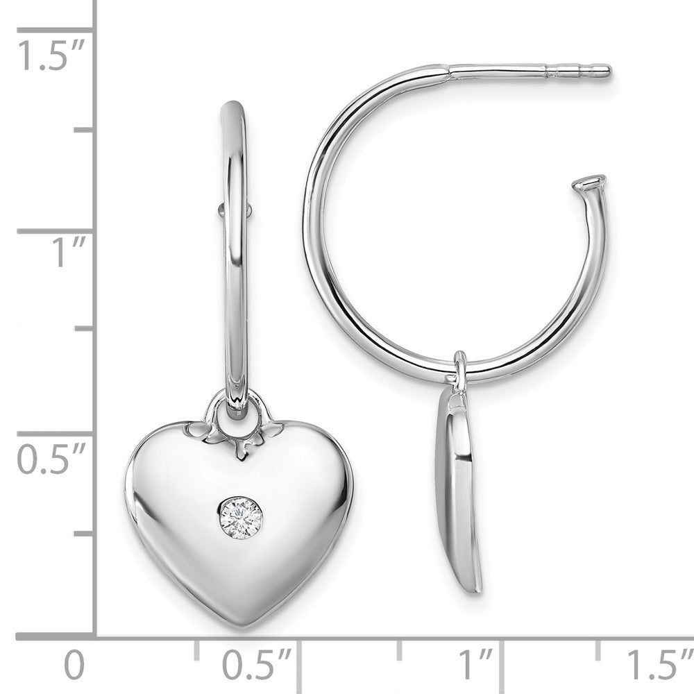 Sterling Silver Rhodium Plated White Ice .01 Diamond Heart Post C-Hoop Earrings