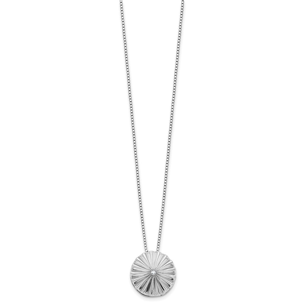 Sterling Silver Rhodium Plated White Ice .02 Dia Fanned Circle w/2in Ext. Necklace