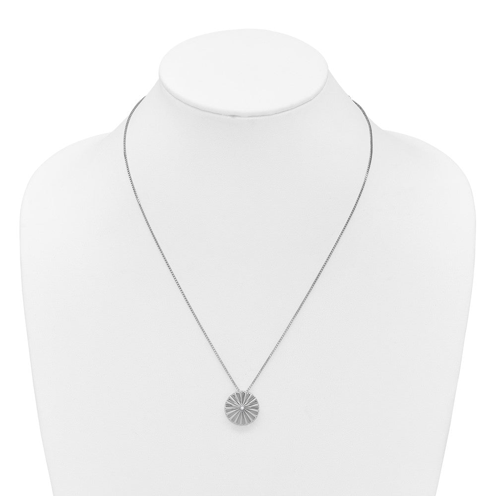 Sterling Silver Rhodium Plated White Ice .02 Dia Fanned Circle w/2in Ext. Necklace