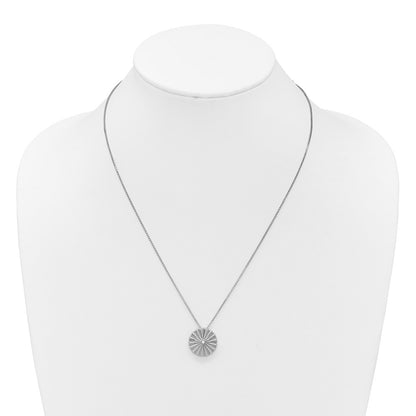 Sterling Silver Rhodium Plated White Ice .02 Dia Fanned Circle w/2in Ext. Necklace