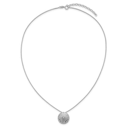 Sterling Silver Rhodium Plated White Ice .02 Dia Fanned Circle w/2in Ext. Necklace
