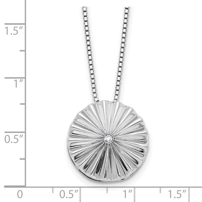 Sterling Silver Rhodium Plated White Ice .02 Dia Fanned Circle w/2in Ext. Necklace