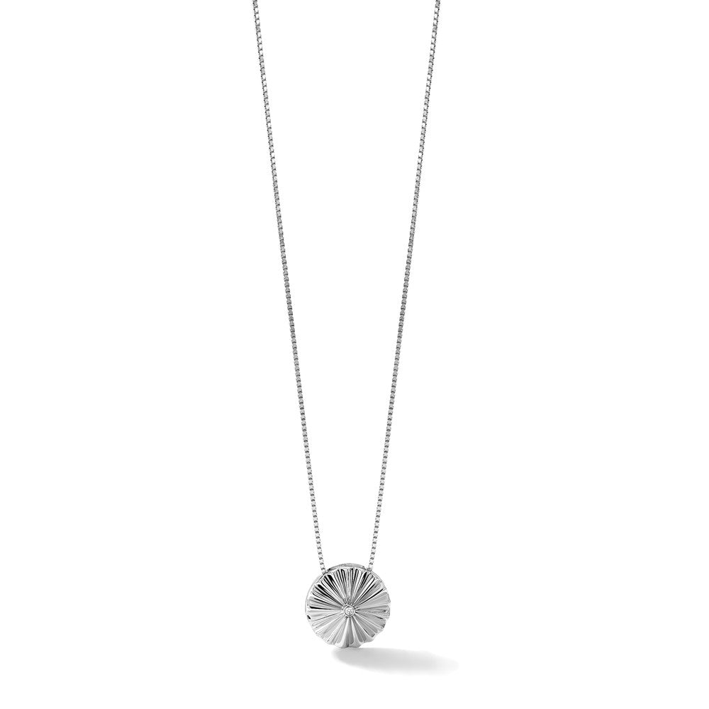 Sterling Silver Rhodium Plated White Ice .02 Dia Fanned Circle w/2in Ext. Necklace
