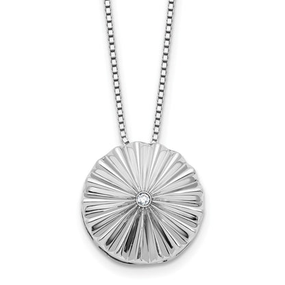 Sterling Silver Rhodium Plated White Ice .02 Dia Fanned Circle w/2in Ext. Necklace