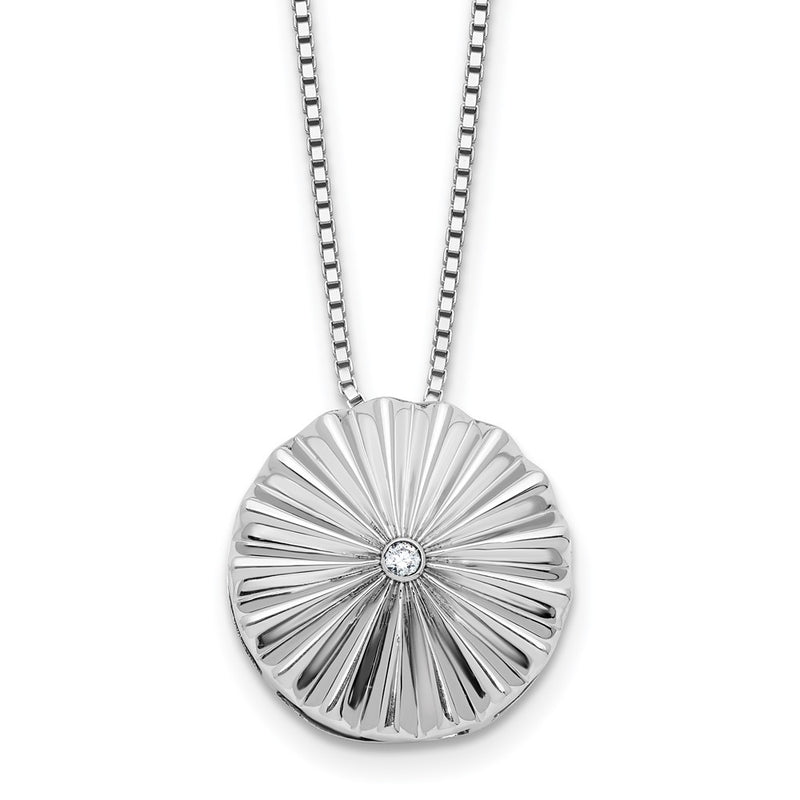Sterling Silver Rhodium Plated White Ice .02 Dia Fanned Circle w/2in Ext. Necklace