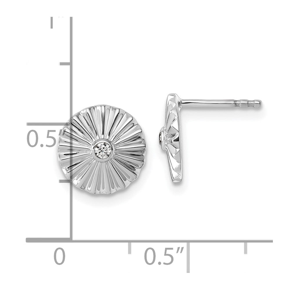 Sterling Silver Rh Pltd White Ice .02 Dia Fanned Circle Post Earrings