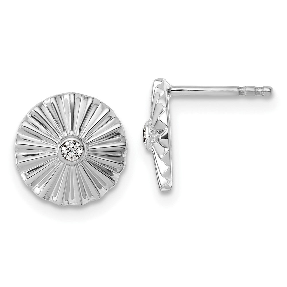 Sterling Silver Rh Pltd White Ice .02 Dia Fanned Circle Post Earrings