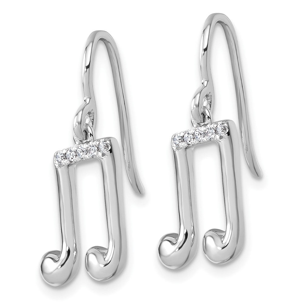 Sterling Silver Rhodium Plated White Ice .08 Diamond Music Note Dangle Earrings
