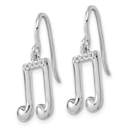 Sterling Silver Rhodium Plated White Ice .08 Diamond Music Note Dangle Earrings