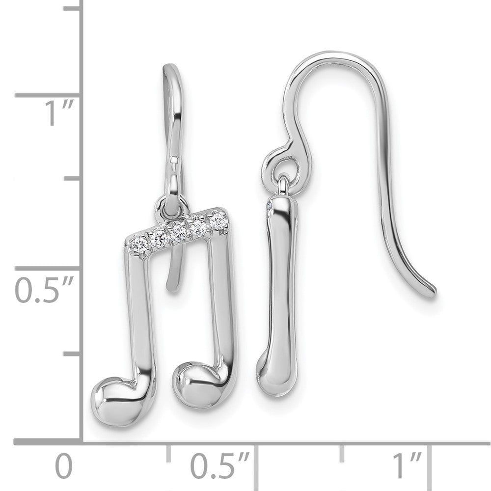 Sterling Silver Rhodium Plated White Ice .08 Diamond Music Note Dangle Earrings