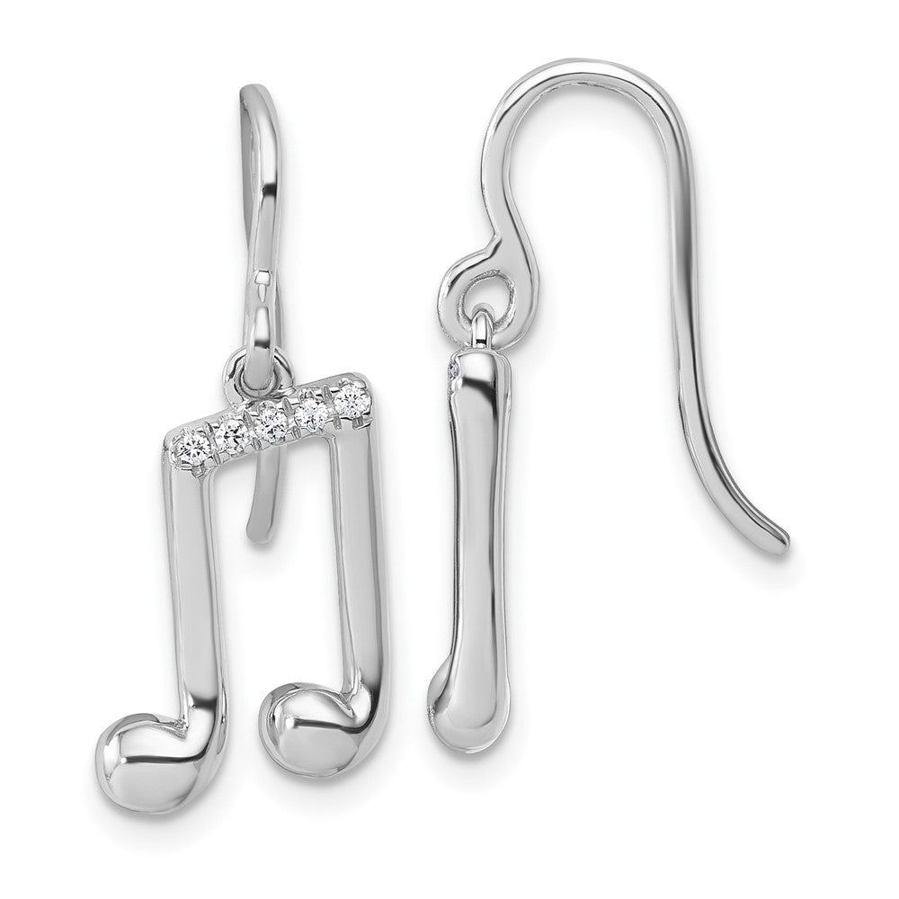 Sterling Silver Rhodium Plated White Ice .08 Diamond Music Note Dangle Earrings