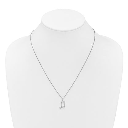 Sterling Silver Rhodium Plated White Ice .05 Dia Music Note w/2in Ext. Necklace
