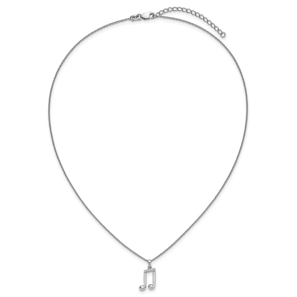 Sterling Silver Rhodium Plated White Ice .05 Dia Music Note w/2in Ext. Necklace