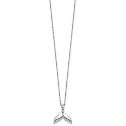 Sterling Silver Rhodium Plated White Ice .08 Diamond Whale Tail w/2in Ext. Necklace