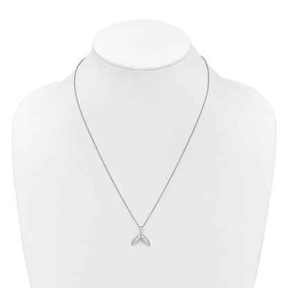 Sterling Silver Rhodium Plated White Ice .08 Diamond Whale Tail w/2in Ext. Necklace