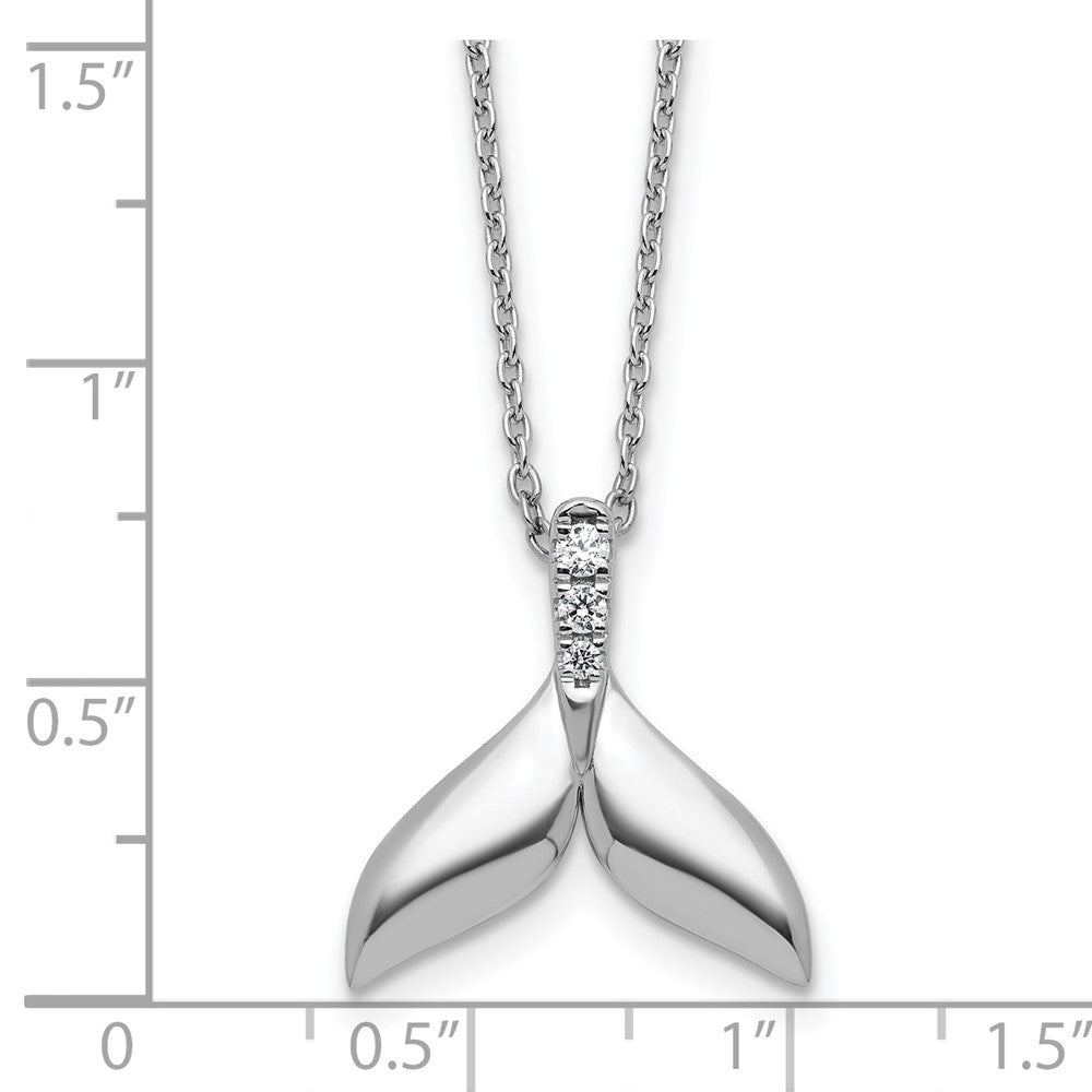 Sterling Silver Rhodium Plated White Ice .08 Diamond Whale Tail w/2in Ext. Necklace