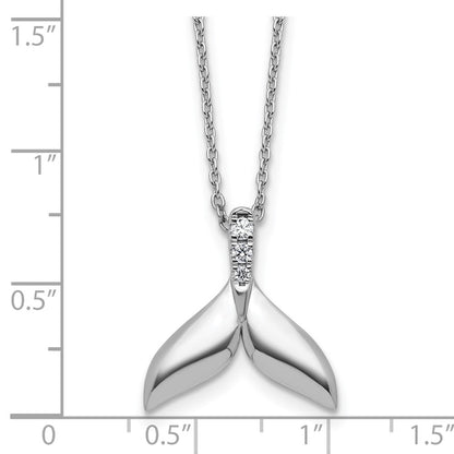 Sterling Silver Rhodium Plated White Ice .08 Diamond Whale Tail w/2in Ext. Necklace