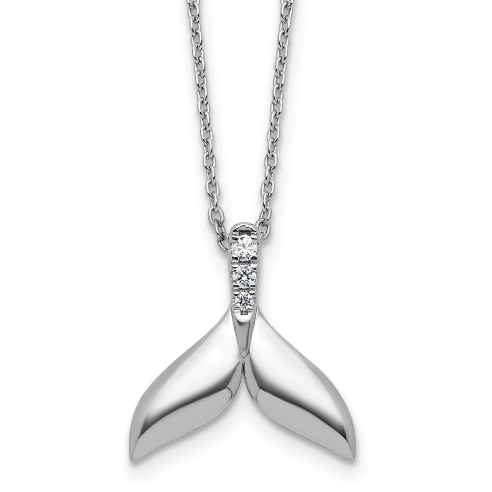 Sterling Silver Rhodium Plated White Ice .08 Diamond Whale Tail w/2in Ext. Necklace