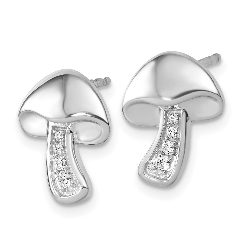 Sterling Silver Rhodium Plated White Ice .08 Diamond Mushroom Post Earrings