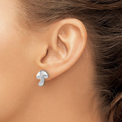 Sterling Silver Rhodium Plated White Ice .08 Diamond Mushroom Post Earrings
