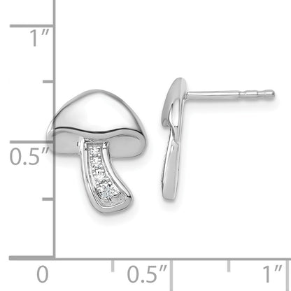 Sterling Silver Rhodium Plated White Ice .08 Diamond Mushroom Post Earrings
