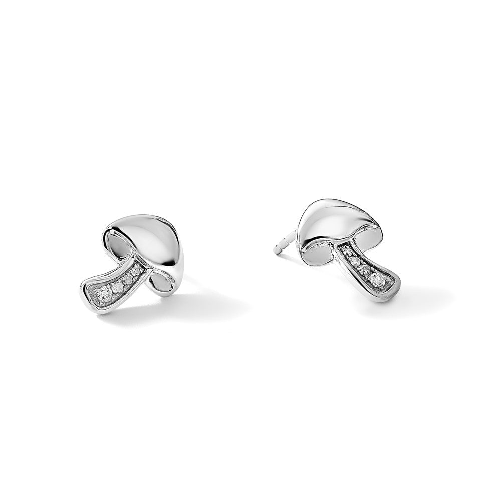 Sterling Silver Rhodium Plated White Ice .08 Diamond Mushroom Post Earrings