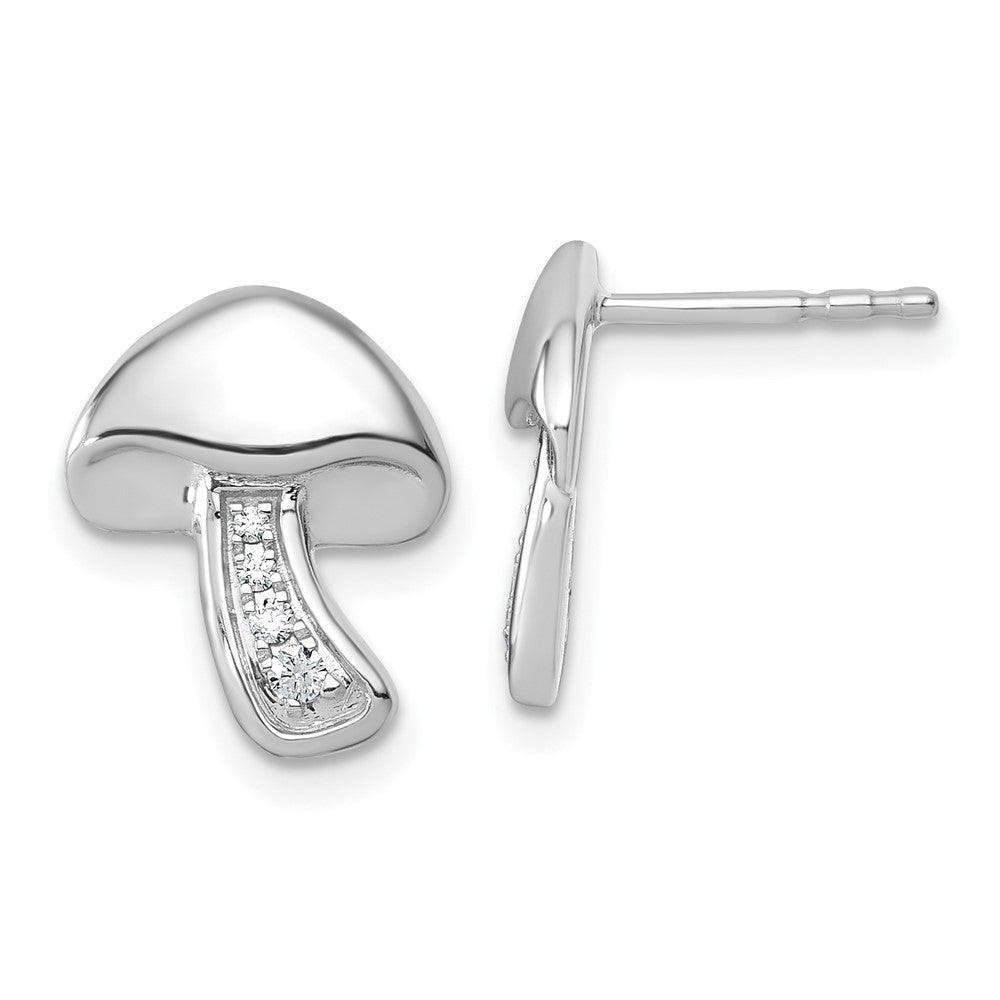 Sterling Silver Rhodium Plated White Ice .08 Diamond Mushroom Post Earrings