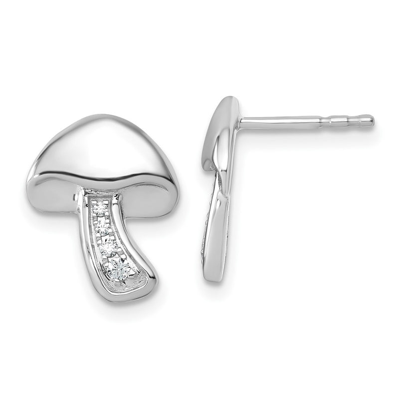 Sterling Silver Rhodium Plated White Ice .08 Diamond Mushroom Post Earrings