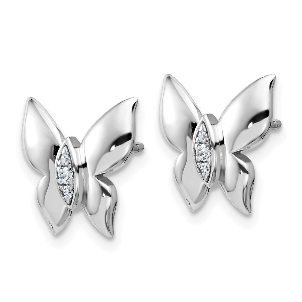 Sterling Silver Rhodium Plated White Ice .05 Dia Butterfly Post Earrings