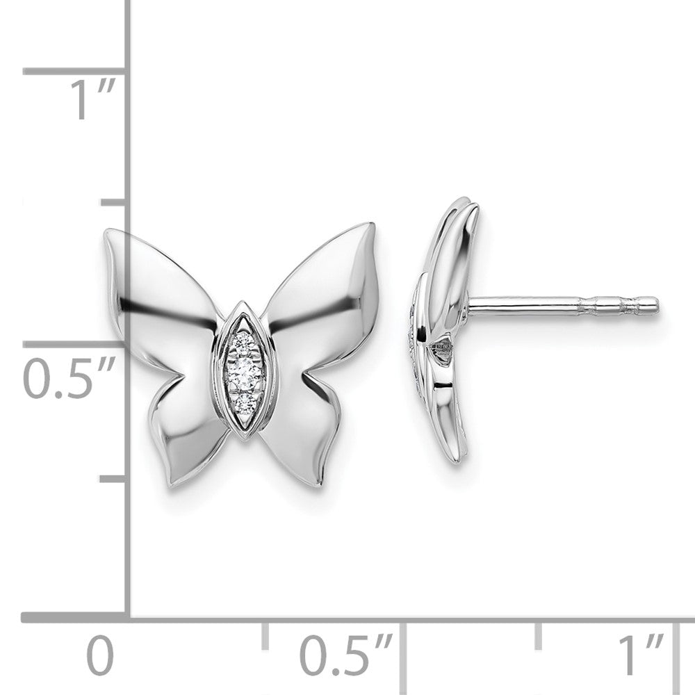 Sterling Silver Rhodium Plated White Ice .05 Dia Butterfly Post Earrings
