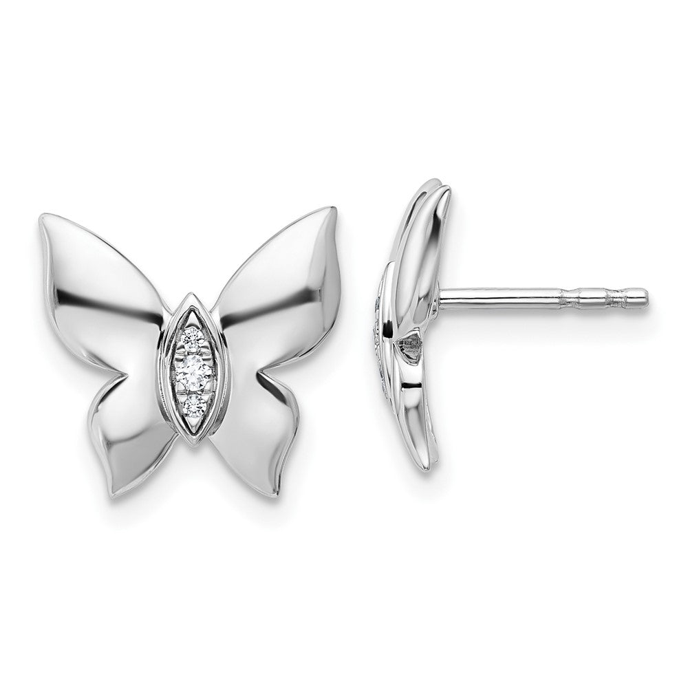 Sterling Silver Rhodium Plated White Ice .05 Dia Butterfly Post Earrings