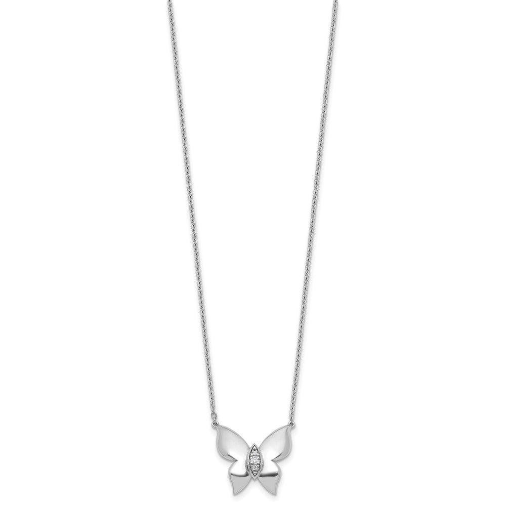 Sterling Silver Rhodium Plated White Ice .05 Diamond Butterfly Necklace