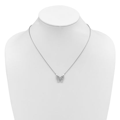 Sterling Silver Rhodium Plated White Ice .05 Diamond Butterfly Necklace