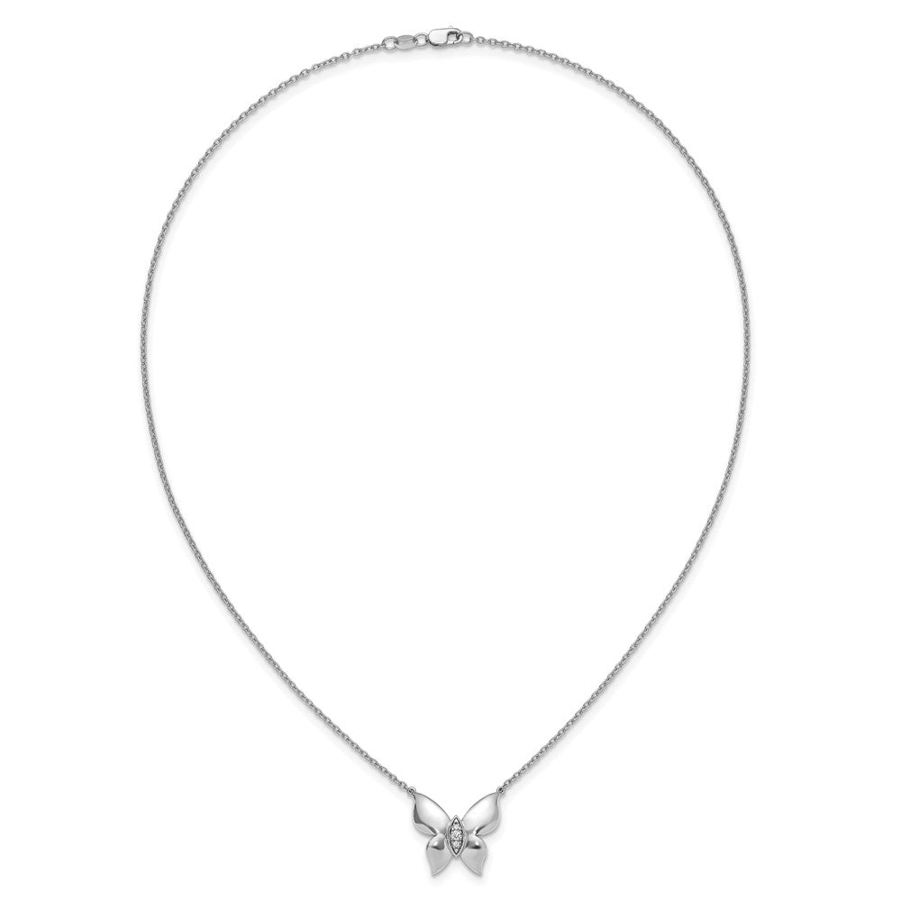 Sterling Silver Rhodium Plated White Ice .05 Diamond Butterfly Necklace