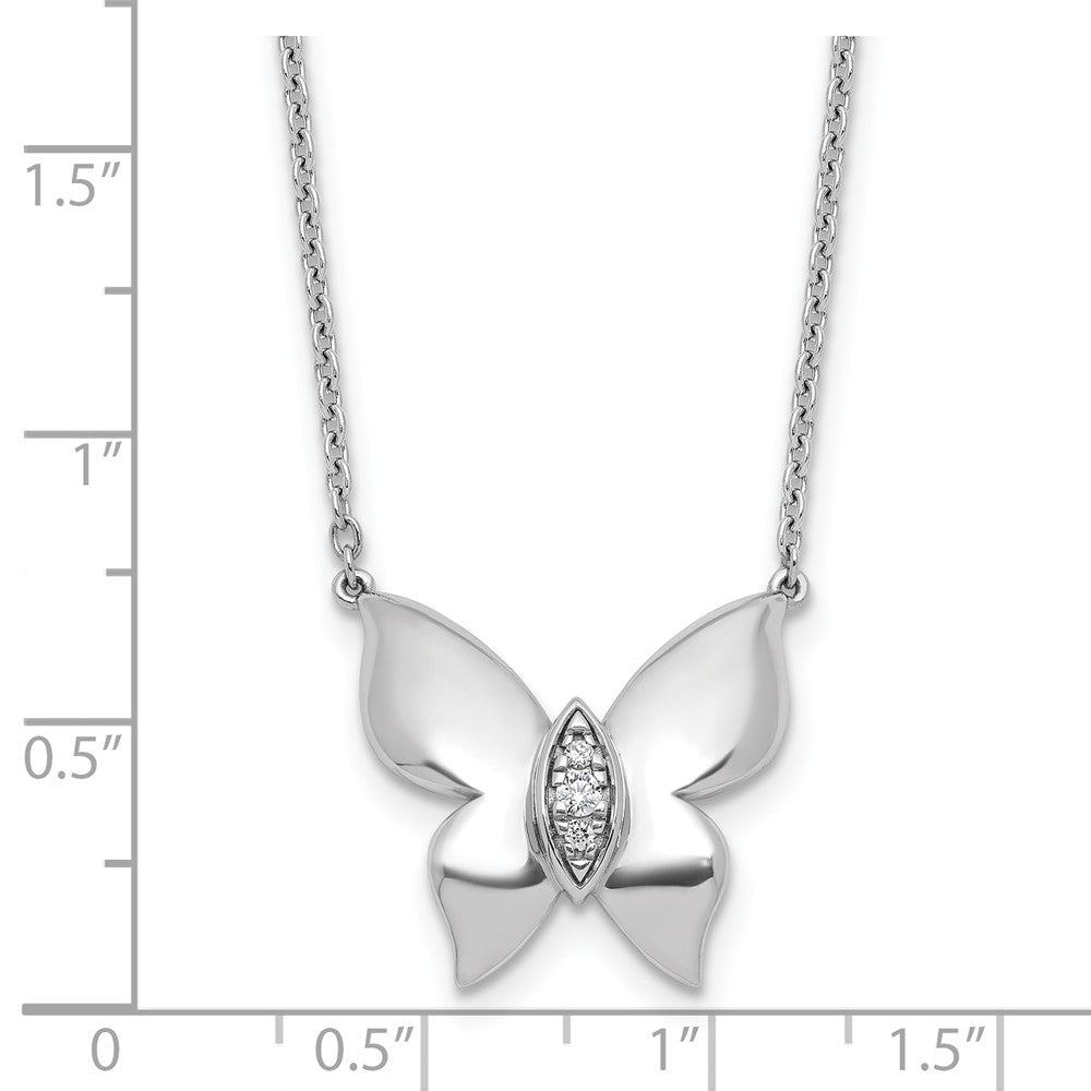 Sterling Silver Rhodium Plated White Ice .05 Diamond Butterfly Necklace