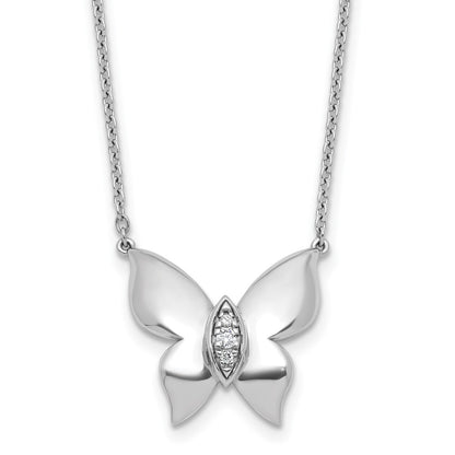 Sterling Silver Rhodium Plated White Ice .05 Diamond Butterfly Necklace
