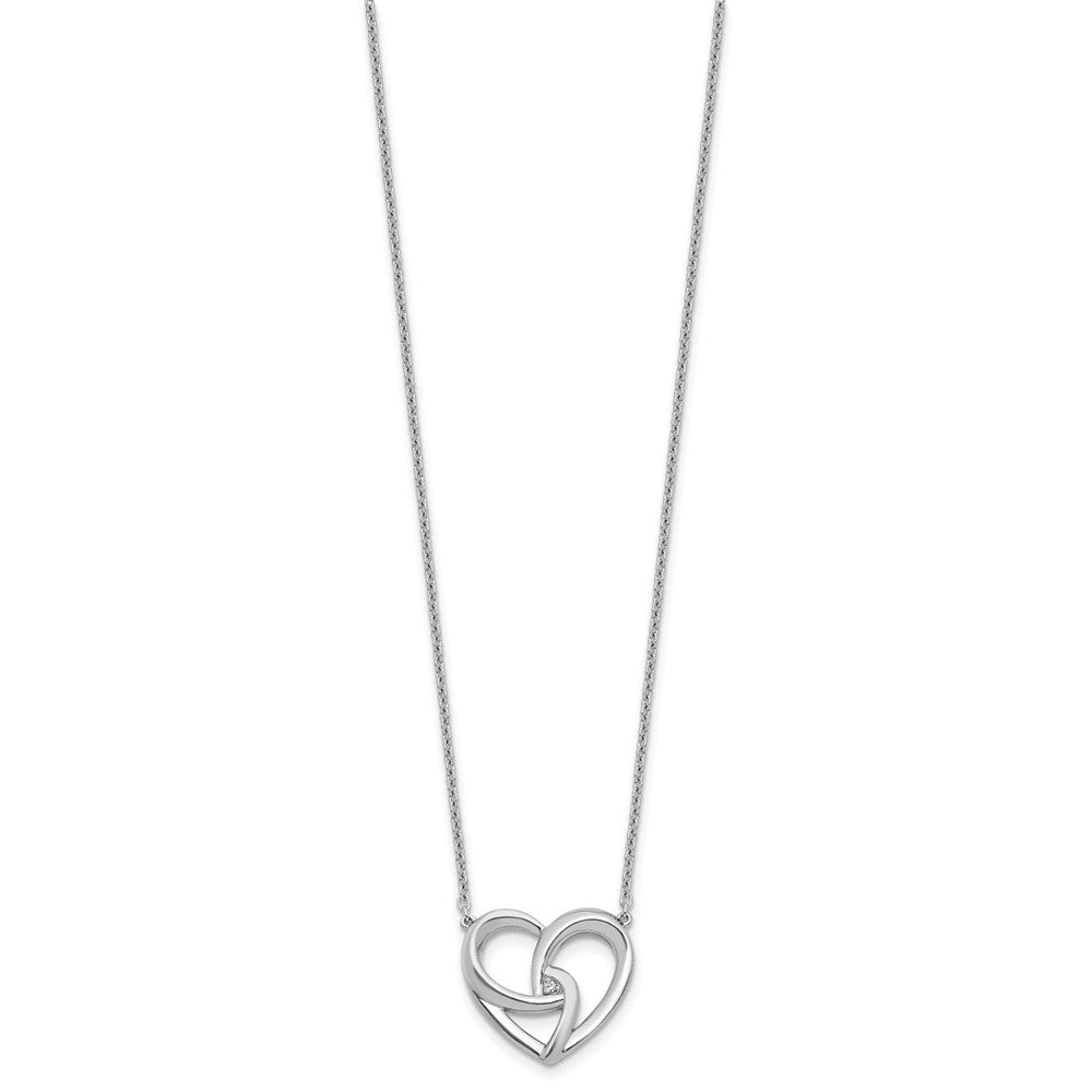 Sterling Silver Rhodium Plated White Ice .01 Dia Fancy Heart Necklace